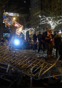 Standing on the barricades, NYE in Liberty Square, Zuccotti Park, NYC